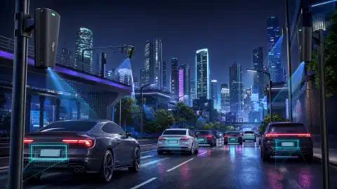 Surveilled street at night
