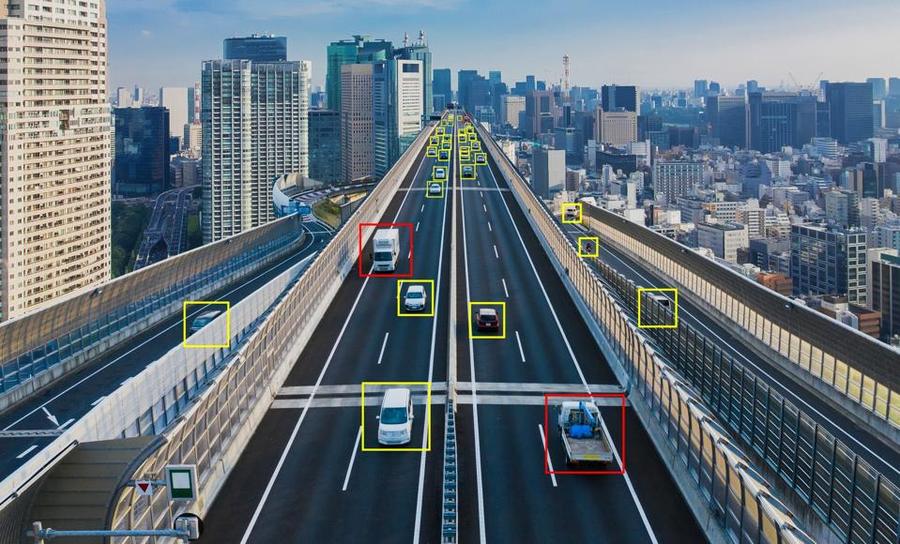 Highway with automated vehicle detection overlays