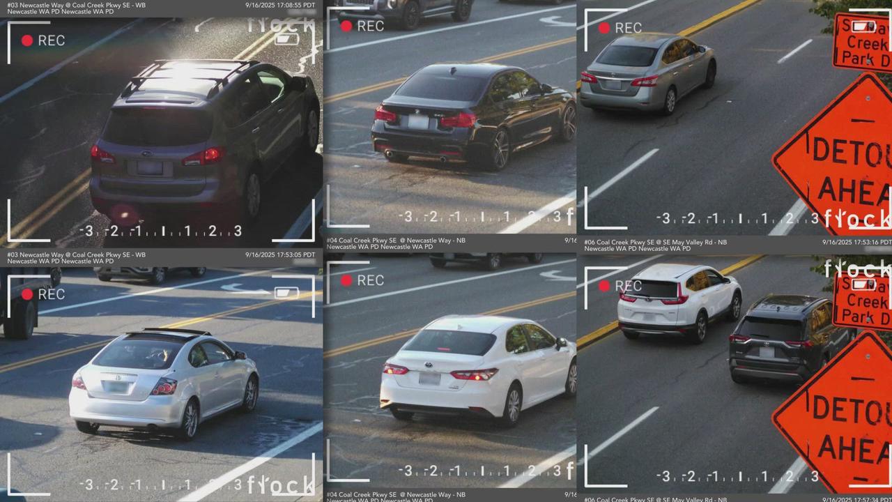 Flock camera output identifying a truck by plate, model, bumper sticker and bed rack